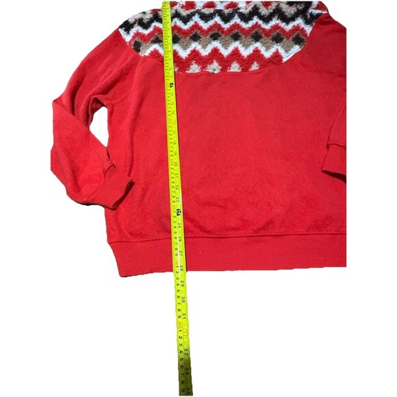 Aerie Hometown Holiday 1/4 Zip Sweatshirt Womens L Oversized Sherpa Fleece Red - Picture 5 of 9